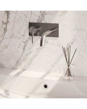 BRAUER Brushed Carving inbouw wastafelmengkraan met gebogen uitloop en afdekplaat model A2 RVS geborsteld PVD