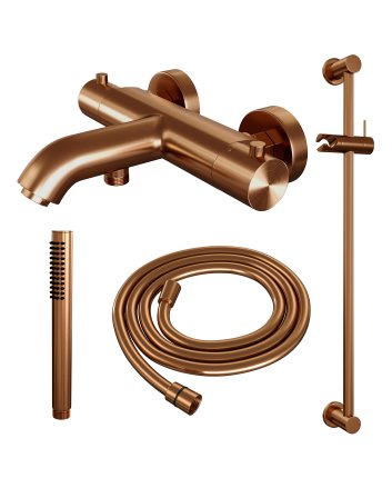 BRAUER Copper Edition opbouw baddouche thermostaatkraan SET 01 met glijstang en staaf handdouche en doucheslang koper geborsteld PVD