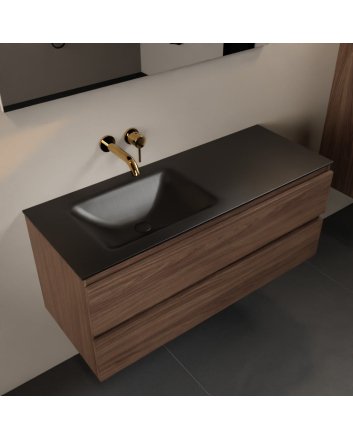 Mondiaz Aivy 120cm badmeubel Mocha, wastafel Urban solid surface links zonder kraangat met spiegel