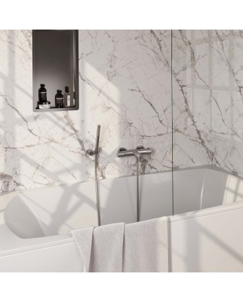 BRAUER Brushed Carving opbouw baddouche thermostaatkraan SET 03 met wandhouder en staaf handdouche en doucheslang RVS geborsteld PVD