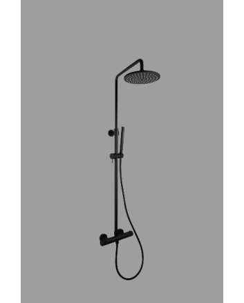 Sani DeLuxe Doucheset opbouw thermostatisch (in hoogte verstelbaar) rond Mat Zwart met geribbeld knop