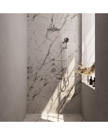 BRAUER Chrome Edition thermostatische inbouw regendouche SET 20 met 30 cm douchekop en rechte muurarm en 3-standen handdouche en doucheslang en geïntegreerde glijstang chroom