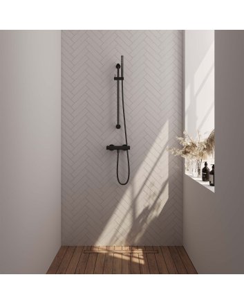 BRAUER Black Edition opbouw douche thermostaatkraan SET 01 met glijstang en staaf handdouche en doucheslang mat zwart