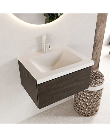 Mondiaz Bukla 60cm badmeubel modulair kleur Dark Brown met 1 lade. Wastafel Cloud midden 1 kraangat kleur Talc.
