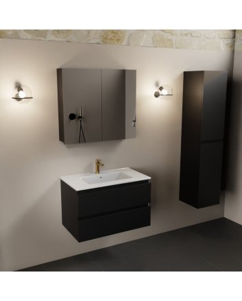 Mondiaz Aivy 80cm badmeubel Urban, wastafel glanzend wit keramiek midden 1 kraangat met spiegelkast