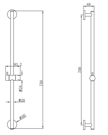 Unimatch glijstang 75 cm chroom