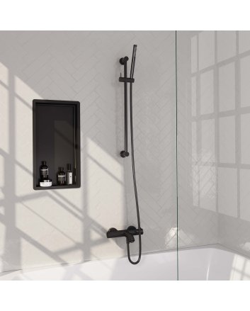 BRAUER Black Edition opbouw baddouche thermostaatkraan SET 01 met glijstang en staaf handdouche en doucheslang mat zwart