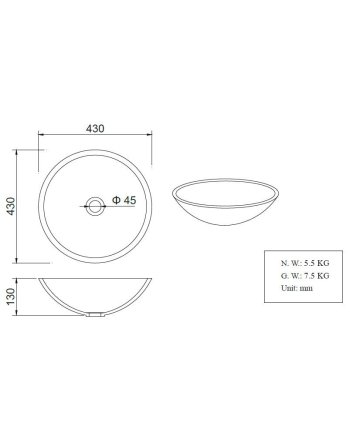 Wiesbaden Valerie waskom rond 43x13 cm solid surface betonlook