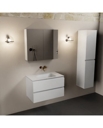 Mondiaz Aivy 80cm badmeubel Talc, wastafel Talc solid surface midden zonder kraangat met spiegelkast