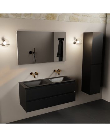 Mondiaz Aivy 120cm badmeubel Urban, wastafel Urban solid surface dubbel zonder kraangat met spiegel