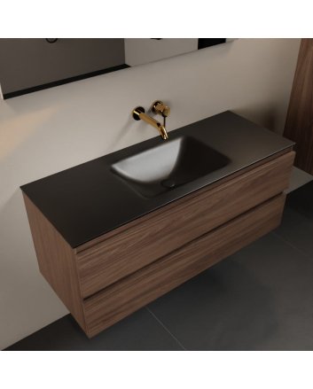 Mondiaz Aivy 120cm badmeubel Mocha, wastafel Urban solid surface midden zonder kraangat met spiegel