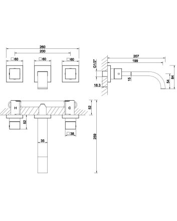 Rombo 2-knops wastafel-afbouwdeel chroom