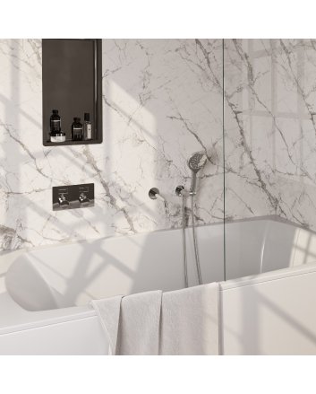 BRAUER Chrome Edition thermostatische inbouw badkraan met drukknoppen SET 04 met uitloop en 3-standen handdouche en doucheslang en wandaansluitbocht chroom