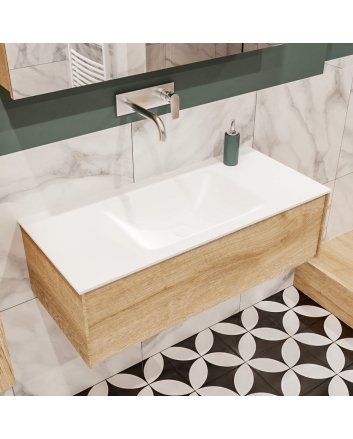 Mondiaz Lush 100 badmeubel washed oak 1 lade wastafel midden geen kraangat