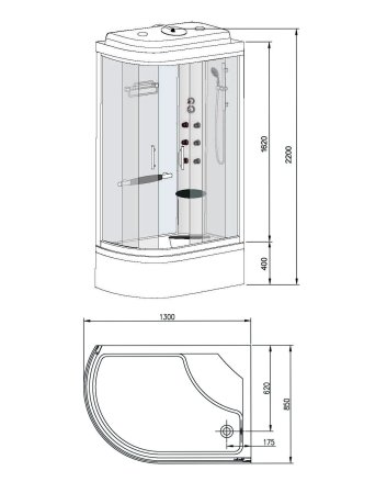 Premium bad/douche 130x85 h 220 cm veiligheidsglas 5 mm