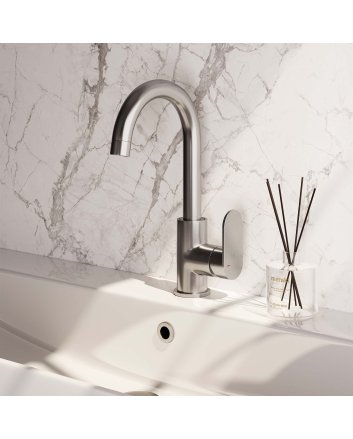 BRAUER Brushed Edition hoge opbouw wastafelmengkraan met draaibare ronde uitloop model C RVS geborsteld PVD