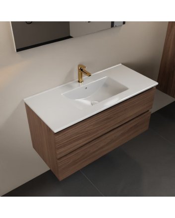 Mondiaz Aivy 100cm badmeubel Mocha, wastafel glanzend wit keramiek midden 1 kraangat