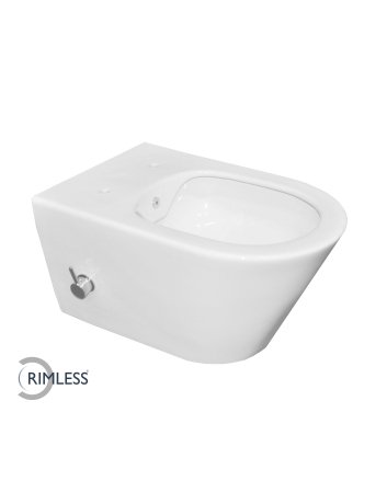Stereo wandcloset rimless met bidetkraan koudwater glans wit