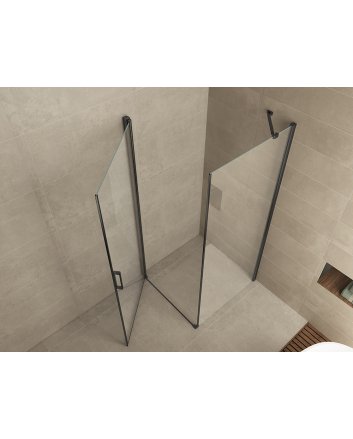 Uni douchecabine draaideur met zijwand 100x100 cm mat zwart met helder glas 8mm NANO