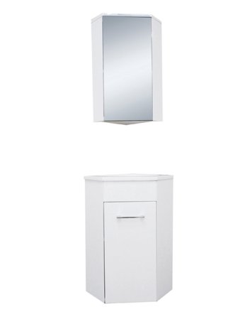 Lena hoek-fonteinkast + wast. en spiegelk. 500x850x250 wit