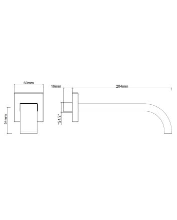 inbouw-uitloop vierkant 20cm 1/2'' chroom