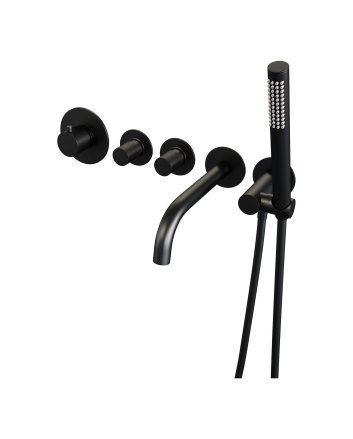 BRAUER Black Carving thermostatische inbouw badkraan SET 01 met uitloop en staaf handdouche en doucheslang en wandaansluitbocht mat zwart