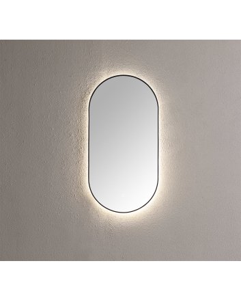 Sani DeLuxe Spiegel ambiance ovaal Mat Zwart met indirecte LED verlichting, 3 kleur instelbaar &amp; dimbaar incl. spiegelverwarming