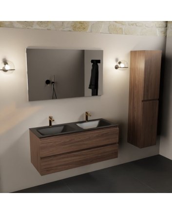 Mondiaz Aivy 120cm badmeubel Mocha, wastafel Urban solid surface dubbel 2 kraangaten