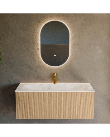 Mondiaz Kurve-Dlux 110cm badmeubel kleur Oak met 1 lade en 0 deuren. Wastafel Big medium Midden 1 kraangat Frappe.