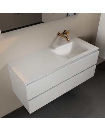 Mondiaz Aivy 120cm badmeubel Talc, wastafel Talc solid surface rechts zonder kraangat
