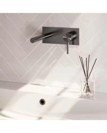 BRAUER Gunmetal Carving inbouw wastafelmengkraan met rechte uitloop en afdekplaat model A1 gunmetal geborsteld PVD