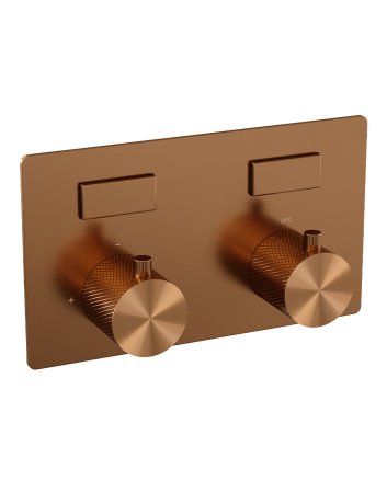 BRAUER Copper Carving thermostatische inbouw regendouche met drukknoppen SET 49 met 20 cm douchekop en rechte muurarm en staaf handdouche en doucheslang en wandaansluitbocht koper geborsteld PVD