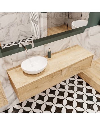 Mondiaz Lush 150 badmeubel washed oak 2 lades Barco links geen kraangat