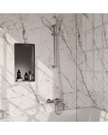 BRAUER Brushed Carving opbouw baddouche thermostaatkraan SET 01 met glijstang en staaf handdouche en doucheslang RVS geborsteld PVD