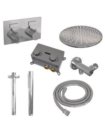 BRAUER Chrome Carving thermostatische inbouw regendouche met drukknoppen SET 54 met 30 cm douchekop en plafondarm en staaf handdouche en doucheslang en wandaansluitbocht chroom