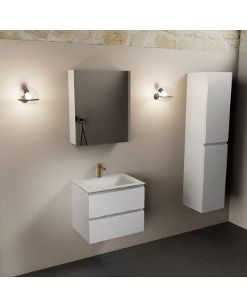 Mondiaz Aivy 60cm badmeubel Talc, wastafel Talc solid surface midden 1 kraangat met spiegelkast