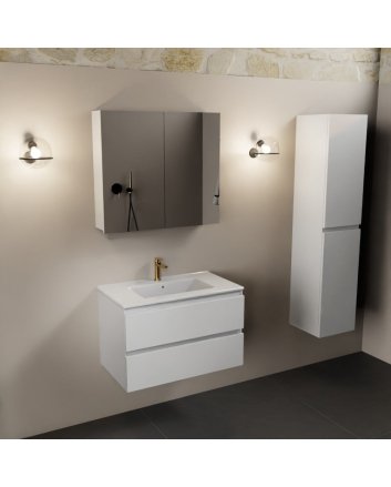 Mondiaz Aivy 80cm badmeubel Talc, wastafel glanzend wit keramiek midden 1 kraangat met spiegelkast