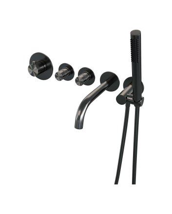 BRAUER Gunmetal Edition thermostatische inbouw badkraan SET 01 met uitloop en staaf handdouche en doucheslang en wandaansluitbocht gunmetal geborsteld PVD