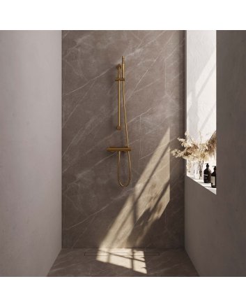 BRAUER Gold Edition opbouw douche thermostaatkraan SET 01 met glijstang en staaf handdouche en doucheslang goud geborsteld PVD
