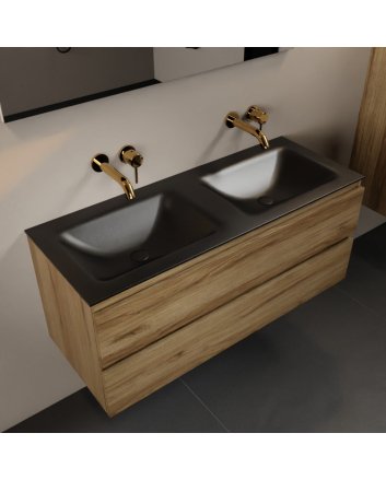 Mondiaz Aivy 120cm badmeubel Chai, wastafel Urban solid surface dubbel zonder kraangat met spiegel