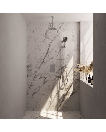 BRAUER Chrome Edition thermostatische inbouw regendouche 3-weg omstelling SET 47 met 20 cm douchekop en plafondarm en 3-standen handdouche en doucheslang en geïntegreerde glijstang chroom