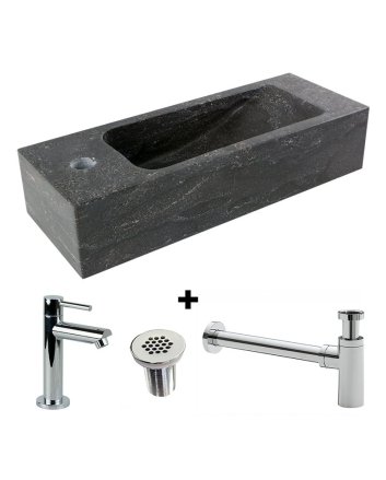 Sani DeLuxe Fonteinset Natuursteen Slim 45x17x10 cm, links