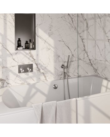 BRAUER Brushed Carving thermostatische inbouw badkraan met drukknoppen SET 03 met badvulcombinatie en staaf handdouche en doucheslang en wandaansluitbocht RVS geborsteld PVD