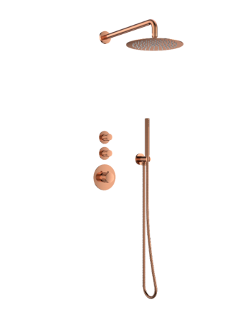 Sani DeLuxe Doucheset inbouw deluxe met box thermostaat, muurbevestiging / douchekop 25 cm rond Brons met geribbeld knop