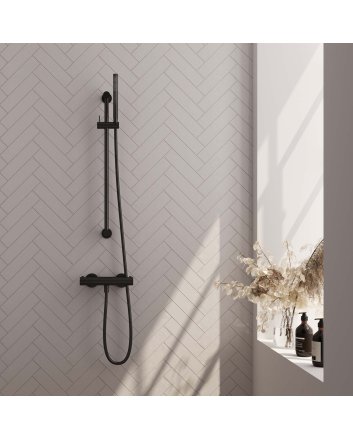BRAUER Black Edition opbouw douche thermostaatkraan SET 01 met glijstang en staaf handdouche en doucheslang mat zwart