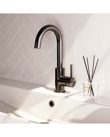 BRAUER Gunmetal Edition hoge opbouw wastafelmengkraan met draaibare ronde uitloop model A gunmetal geborsteld PVD