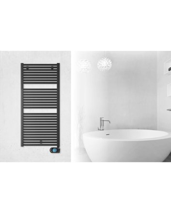 80x50cm - Ecorad E-Basic Round - Mat Zwart 400 watt - Elektrische badkamer handdoekradiator