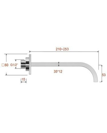 inbouw-uitloop vierkant 25cm 1/2'' geborsteld staal