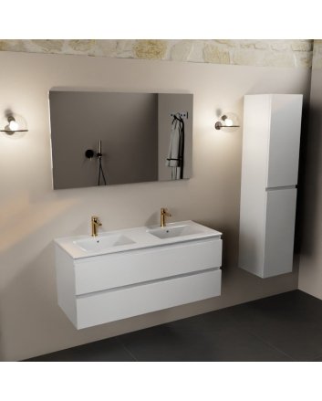 Mondiaz Aivy 120cm badmeubel Talc, wastafel glanzend wit keramiek dubbel 2 kraangaten