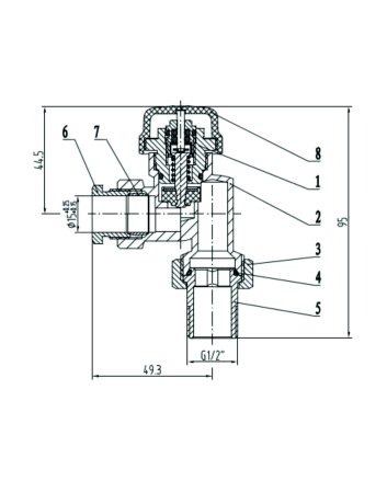 Thermostatisch ventiel zonder knop 1/2", axiaal, inclusief adaptor